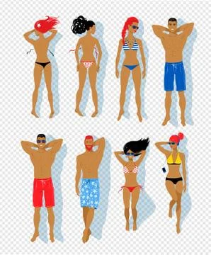 Top view vector set of sunbathing people Stock Illustration