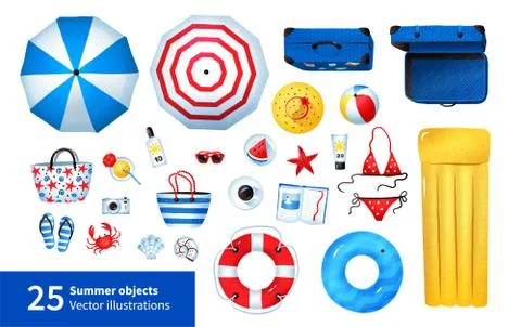 Top view vector summertime illustration set Stock Illustration