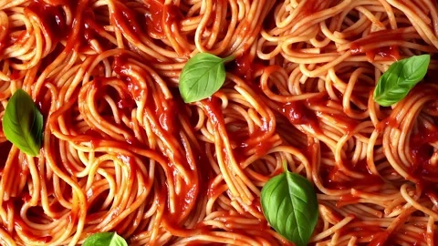 Top view of vegan cooked spaghetti with tomato sauce. Pasta background 스톡 동영상 140766936