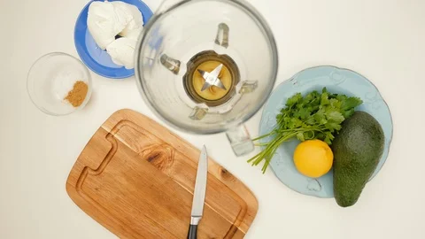 Top view of vegetables with a blender. Stock Footage 125907673