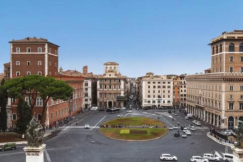 Top view of Venice Square from the steps of the Vittoriano building. Rome Stock Photos