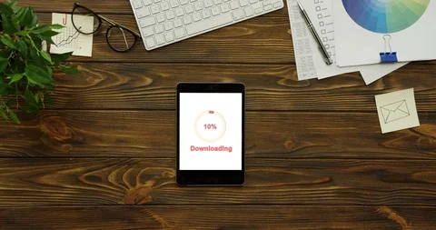 Top view on the vertical black tablet computer with white screen on which circle Stock-Footage 95056279