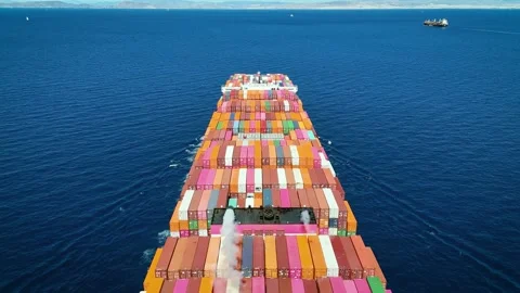 Top view of a very large container cargo carrier ship Video stock 301090244