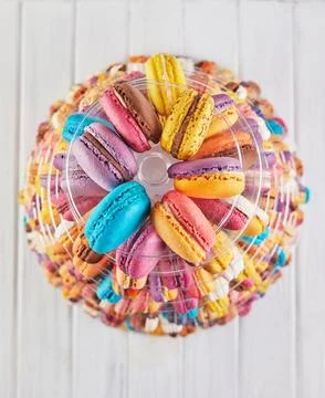 Top view of vibrant macarons Stock Photos