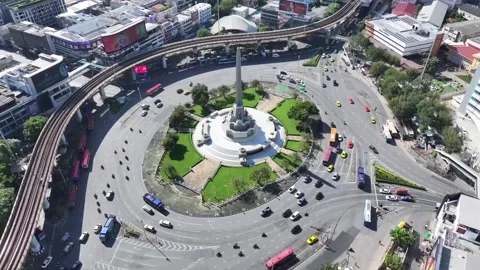 Top view Victory Monument traffic moving Stock Footage 333694566