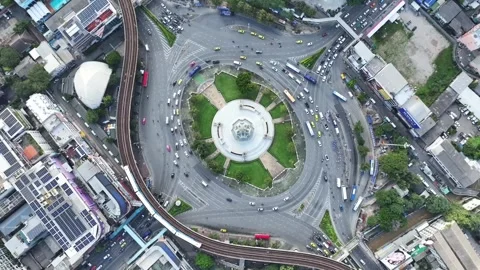 Top view Victory Monument traffic moving Stock Footage 333694666