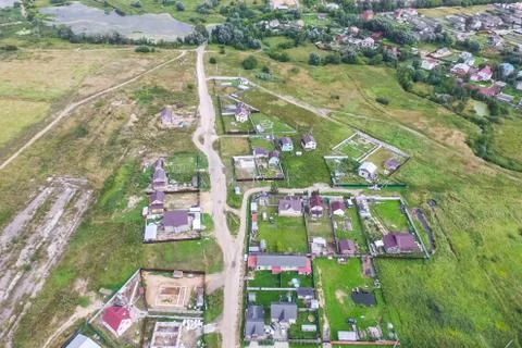 Top view of the village, fields and forests near the village. Foto stock