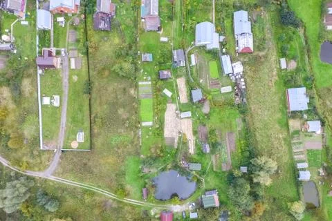 Top view of the village, fields and forests near the village. Foto stock