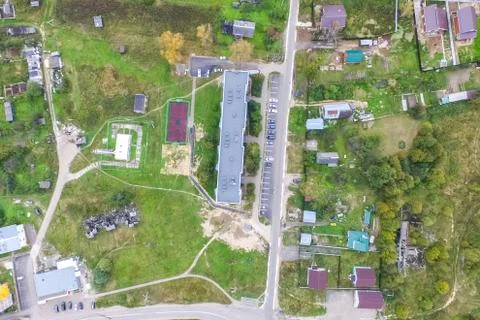 Top view of the village, fields and forests near the village. Foto stock