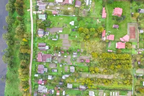 Top view of the village, fields and forests near the village. Foto stock