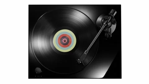 Top view of vinyl record spinning on turntable Stock Footage 156377588