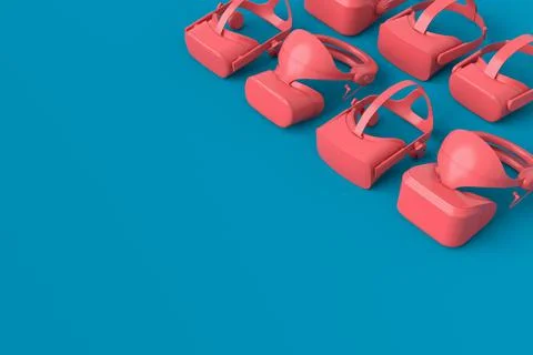 Top view virtual reality glasses for online gaming on blue and pink backgroun Stock Illustration