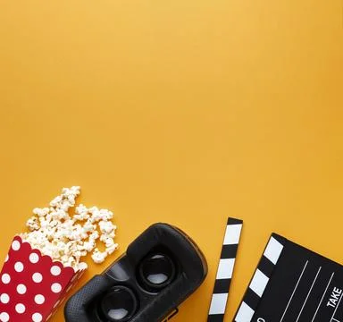 Top view virtual reality headset and popcorn Stock Illustration