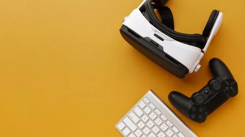 Top view virtual reality headset with joystick Stock Photos