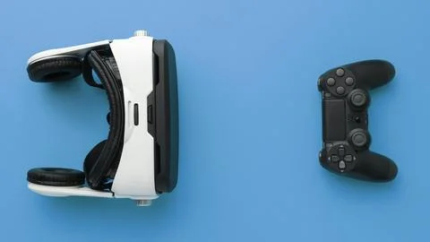 Top view virtual reality headset with joystick Stock Photos
