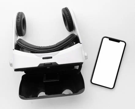 Top view virtual reality headset and mobile Stock Photos