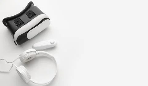 Top view virtual reality headset white headphones Stock Photos