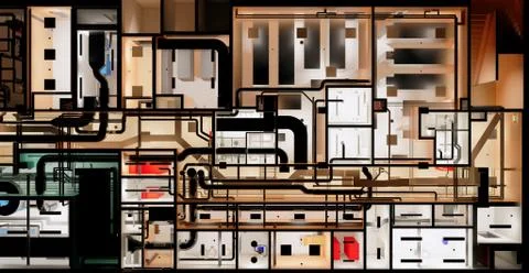 Top view visualization of office space on the basement floor in a business ce Stock Illustration