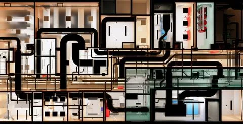 Top view visualization of office space on the basement floor in a business ce Ilustración de archivo