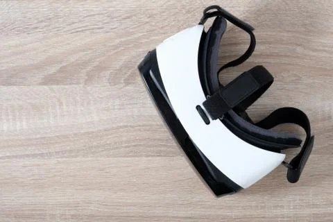 Top view VR virtual reality glasses  on wooden table Stock Photos