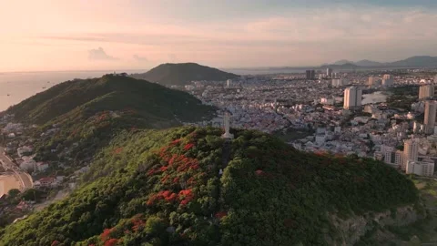 Top view of Vung Tau with statue of Jesus Christ on Mountain . the most popul Stock Footage 201278911