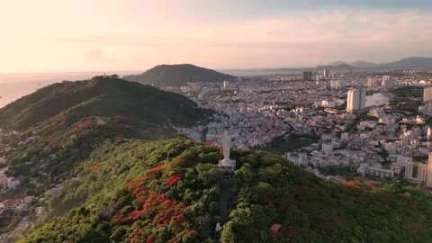 Top view of Vung Tau with statue of Jesus Christ on Mountain . the most popul Stock Footage 201278912