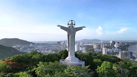 Top view of Vung Tau with statue of Jesus Christ on Mountain . the most popul Stock Footage 201278915