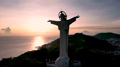 Top view of Vung Tau with statue of Jesus Christ on Mountain . the most popul Stock Footage 201278924