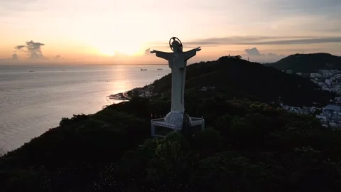 Top view of Vung Tau with statue of Jesus Christ on Mountain . the most popul Stock Footage 201278928