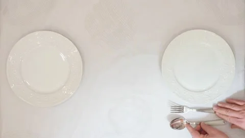 Top view of waiters dressing up valentines day romance dinner or wedding by Stock Footage 146265889