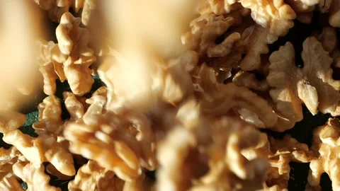 Top view of walnuts  drops on a table Stock Footage 319928654