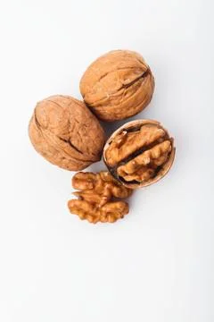 Top View of Walnuts Isolated on White Background Stock Photos