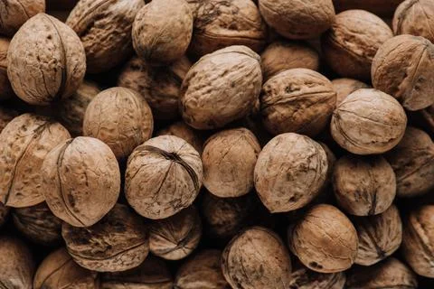 Top view walnuts nutshells full Stock Photos