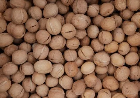 Top view of walnuts in nutshells Stock Photos
