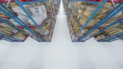 Top view of warehouse with cardboard boxes inside on pallets racks, logistic Stock Footage 191542463