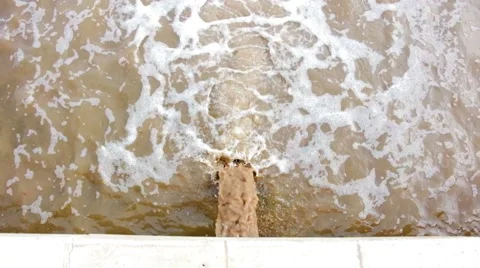 Top view of Waste pipe or drainage polluting environment. The drain carries Stock Footage 63404181
