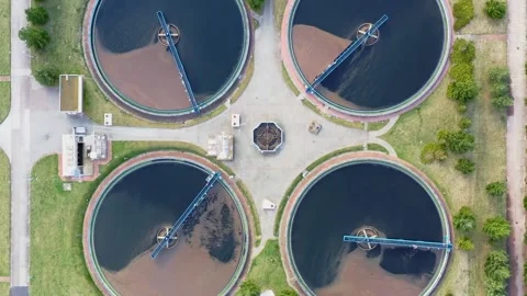 Top view of wastewater treatment plant, ... | Stock Video | Pond5