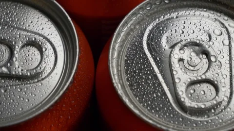 Top view water droplets on red can of soda or beer rotate background Stock Footage 106738146