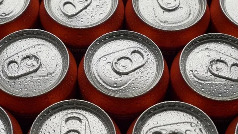 Top view water droplets on red can of soda or beer rotate background zoom out Stock Footage 106738735