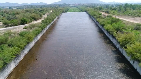 Top view of water flowing in dam Stock Footage 87279955