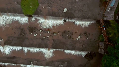 Top view of waterfall cascade from drone flying above Stock Footage 187297787