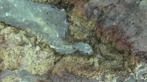 Top view of the waves crushing on rocky shore. Costa de Acentejo Stock Footage 164855573
