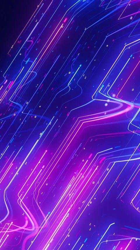 Top view of wavy neon line flow carrying big data at light speed. Digital sound Stock Footage 348282965