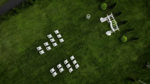 Top view of the wedding arch in a green field. Stock Footage 169482914