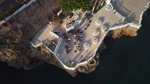 Top view of wedding ceremony on the cliff. Drone aerial view Stock Footage 201216394