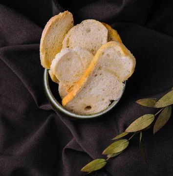 Top View of White Bread Slices in a Small Bowl Stock Photos