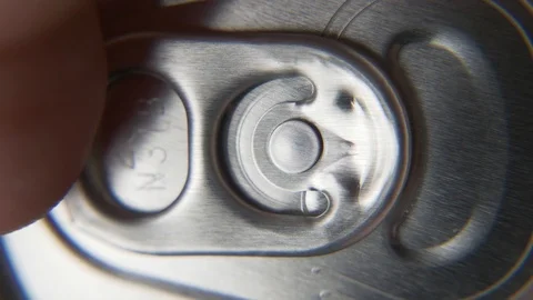 Top view of white man open red can of soda or beer Stock Footage 106741772