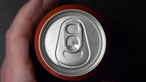 Top view of white man open red can of soda or beer Stock Footage 106741999