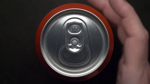 Top view of white man open red can of soda or beer Stock Footage 106742102