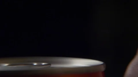 Top view of white man open red can of soda or beer Stock Footage 106742320